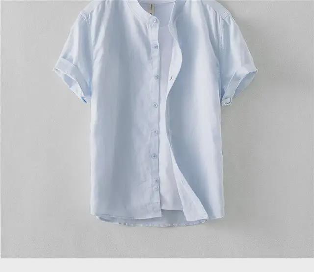 Men's Chinese Stand Collar Linen Shirt - Short-Sleeve, Loose Fit, Summer Casual Trend