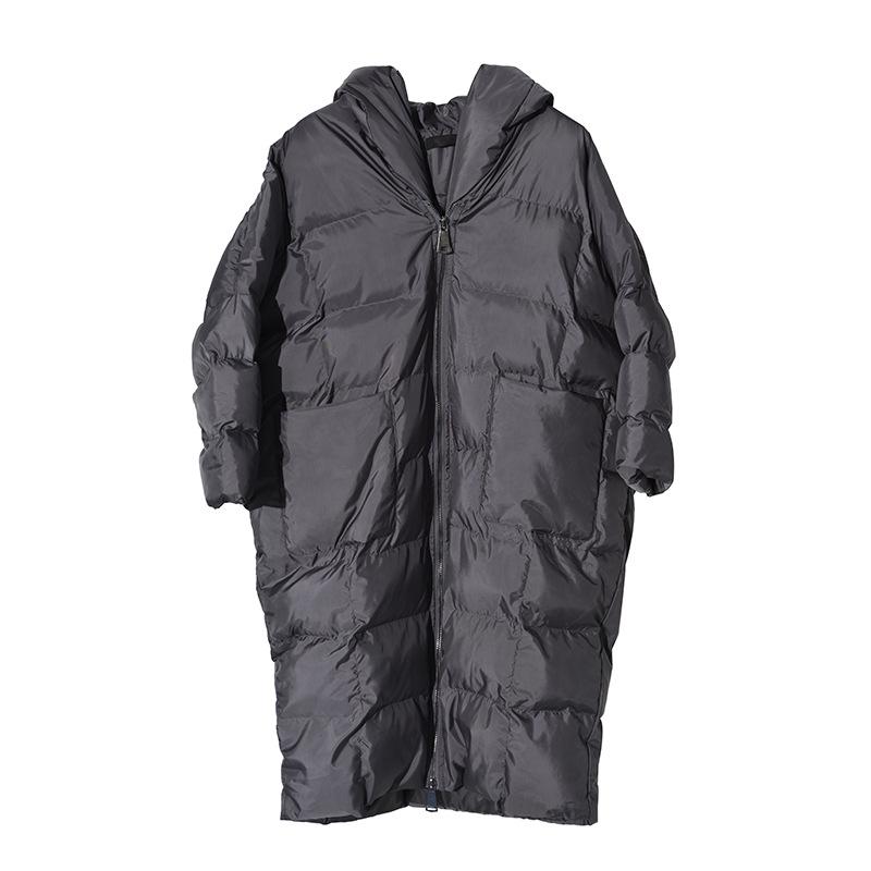 

Женская зимняя хлопковая куртка свободного покроя с капюшоном - длинное, плотное пальто One Size серый