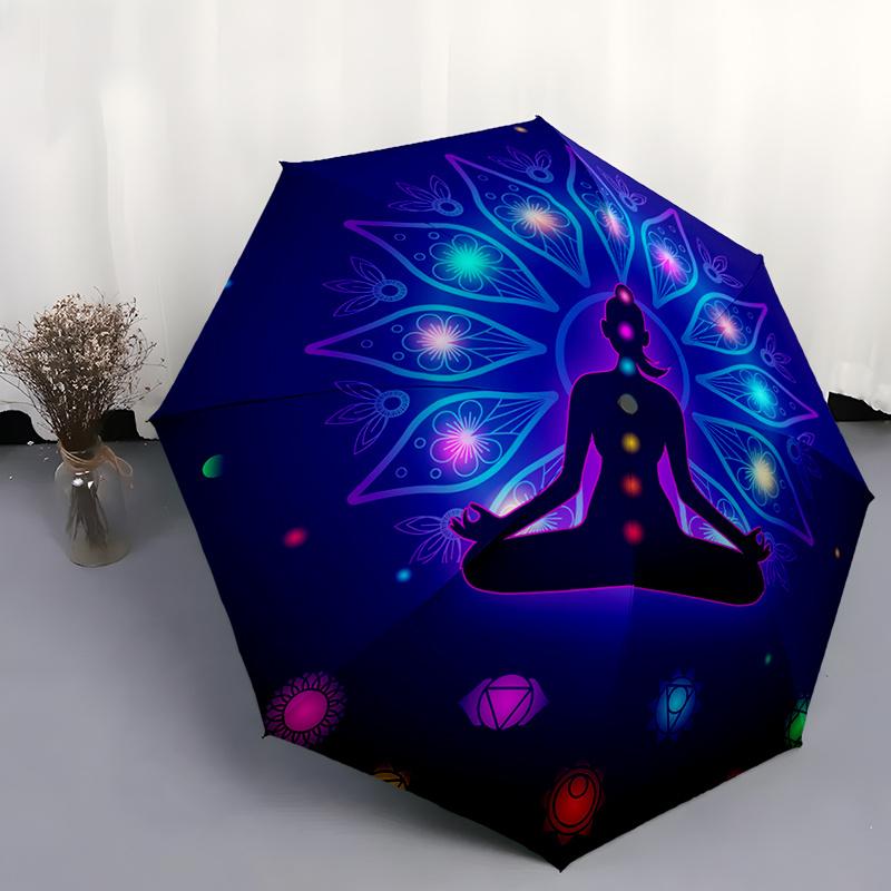 1pc Meditation Chakra Umbrella - Compact 8-Rib Automatic Folding Design, Vibrant for Lotus Flower & Geometric Patterns, Durabl