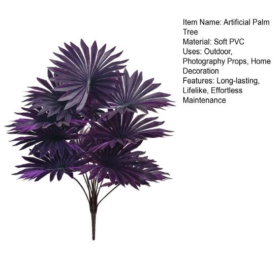 Purple Artificial Palm Tree Realistic Faux Palm Tropical Leaves Fake Palm Branches for Halloween Christmas Indoor Outdoor Decor