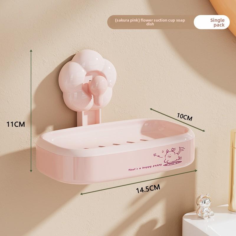 Flower Suction Cup Soap Box, Household Wall-mounted Non-drilling Bathroom Soap Draining Rack, Bathroom Soap Box