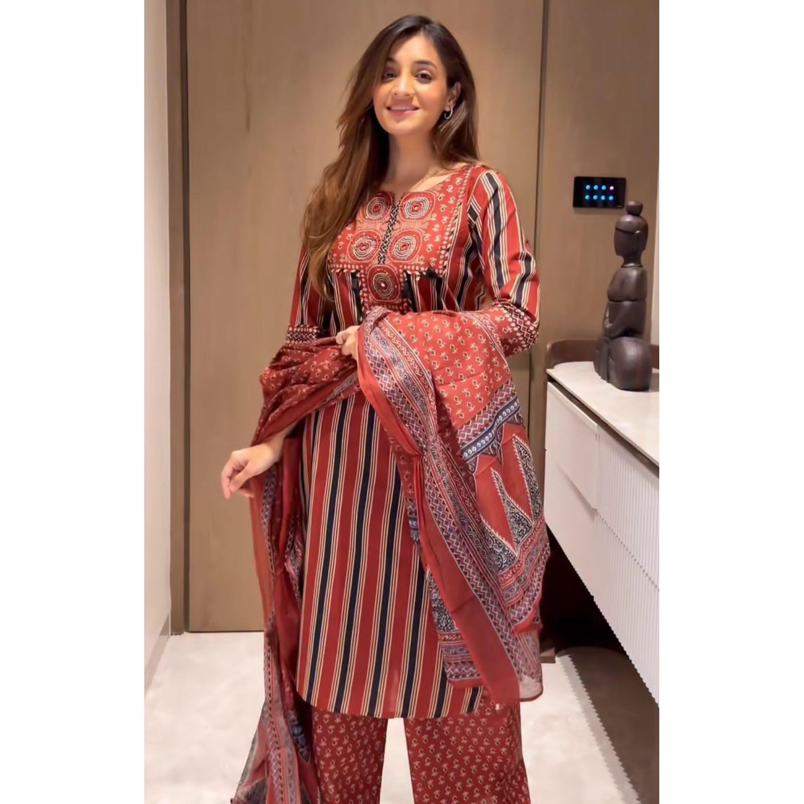 Pakistani Pure Cotton Salwar Suit Indian Women s Ethnic Kurta Pant Dupatta Set L-40