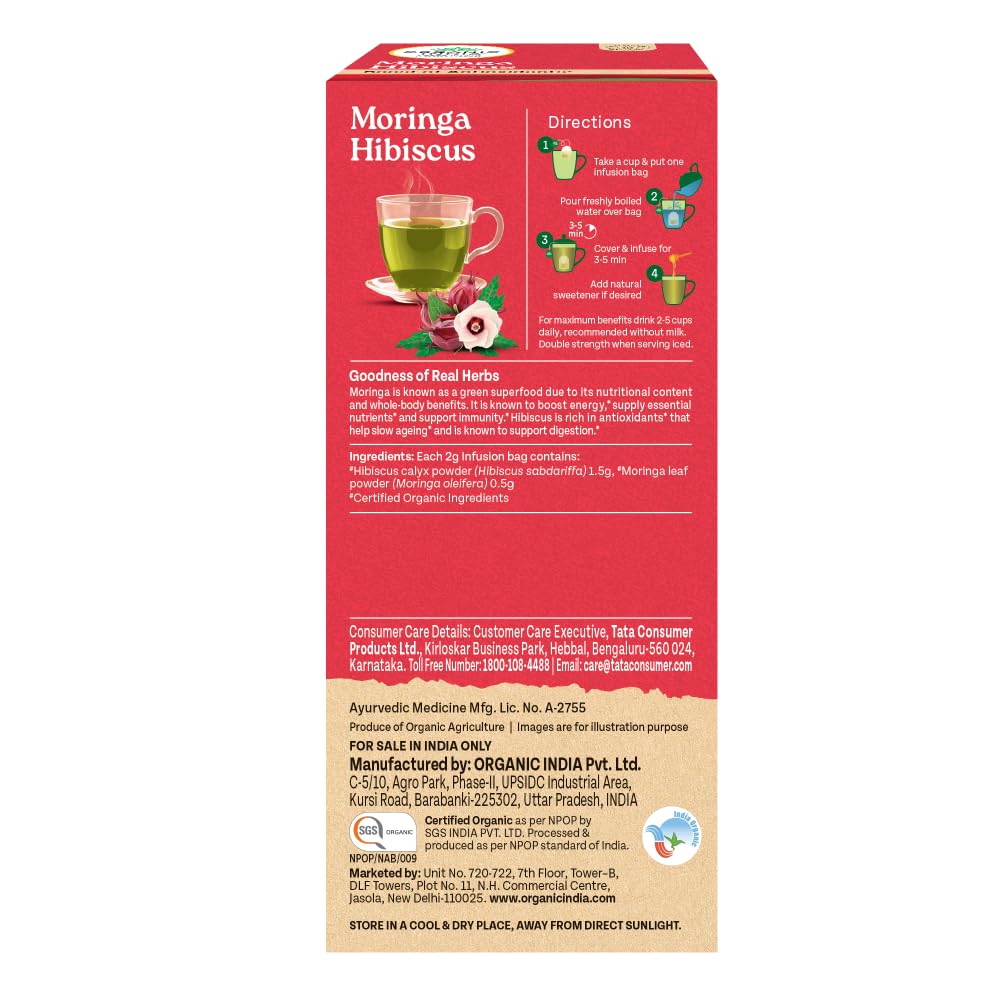 ORGANIC INDIA Moringa Hibiscus 25 Tea bags (Pack of 1)