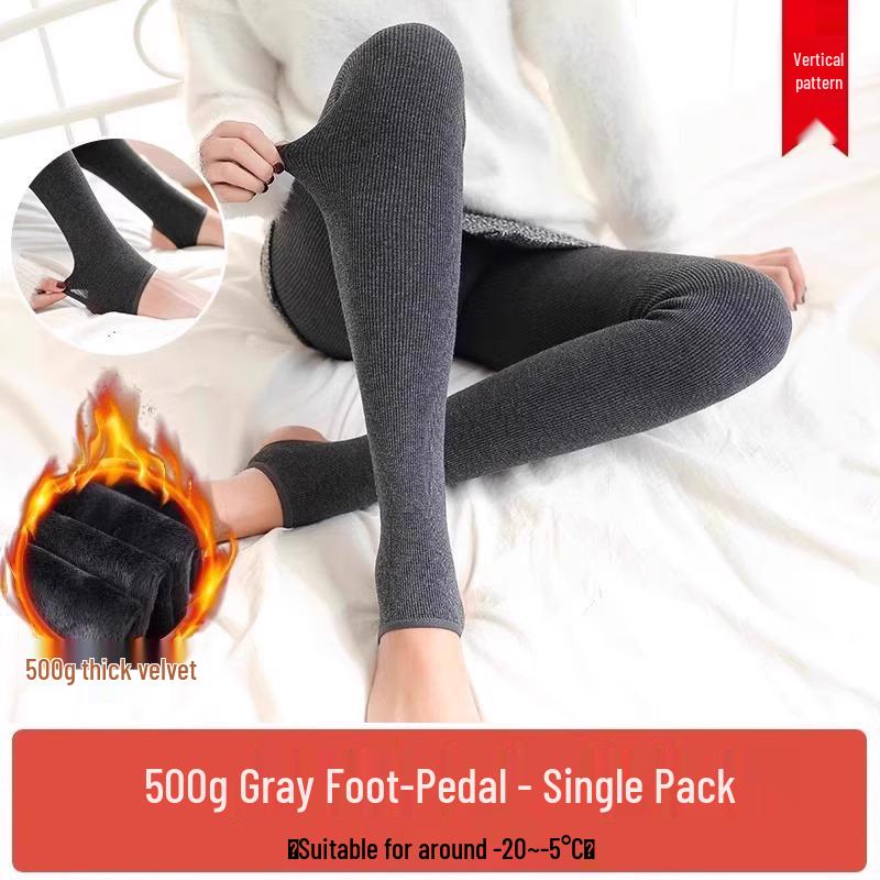 Women's Plus Size Fleece-Lined Ribbed Cotton Footed Tights - Vertical Stripe, Warm Spring/Summer Leggings