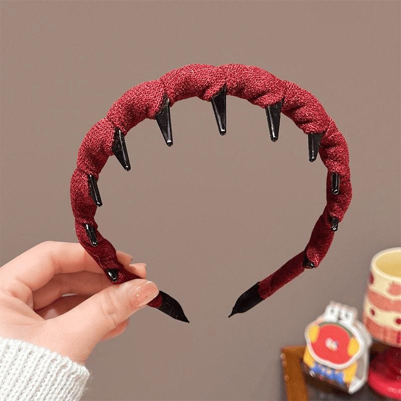 Red Plaid Fabric Tooth Hair Band Non Slip High Cranial Top Headband Facial Washing Daily Women New Year Hair Accessories