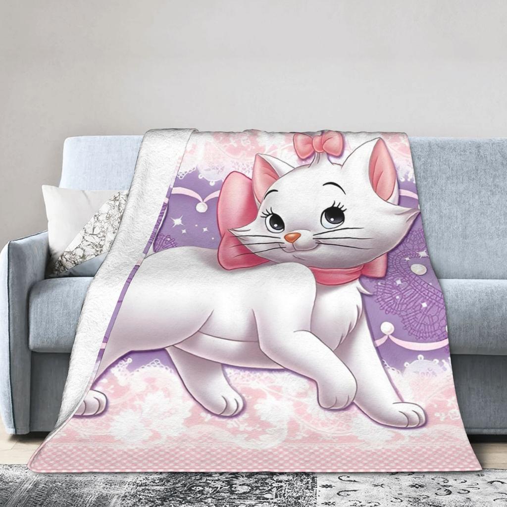 Marie Cat Aristocats Blanket Fleece Summer Air Conditioning Portable Lightweight Throw Blanket for Bed Travel Bedspread
