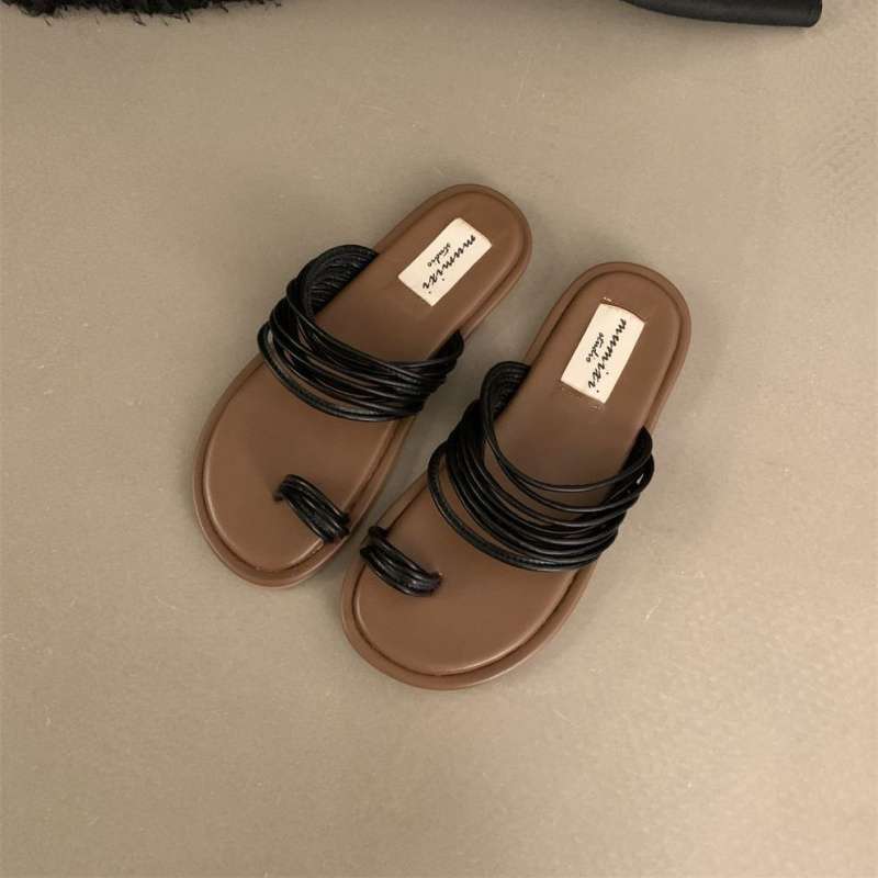 Flat-bottomed Set of Toe Small Cool Slippers for Women's Explosive Foreign French Summer Wear 2025 Niche Beach One-word Drag