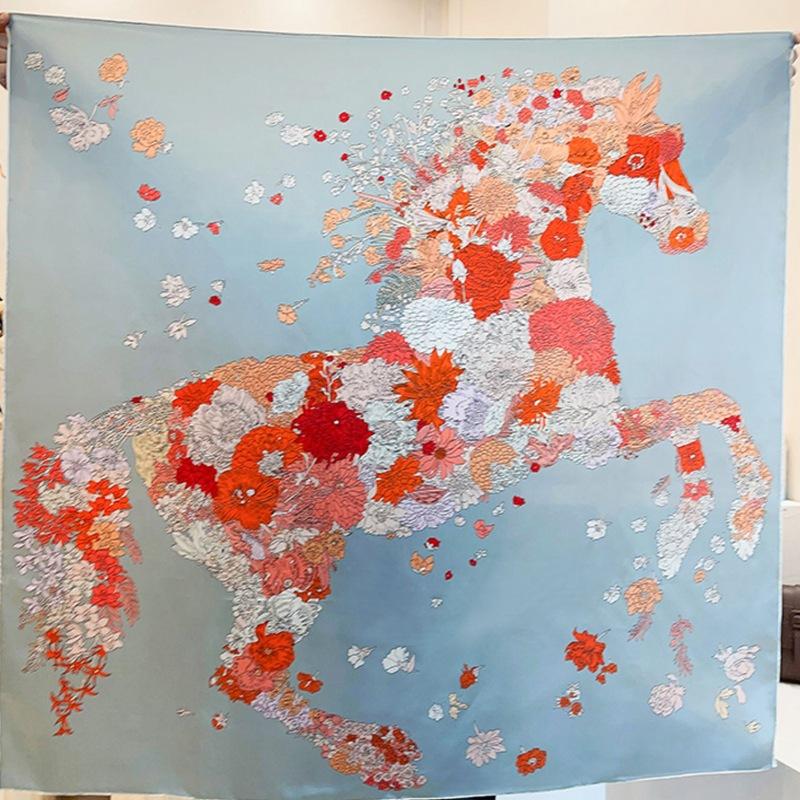 Silk Light Flower Horse Silk Crepe Satin 110 Large Square Scarf Autumn And Winter Mulberry Silk Silk Scarf Women'S Shawl Scarf