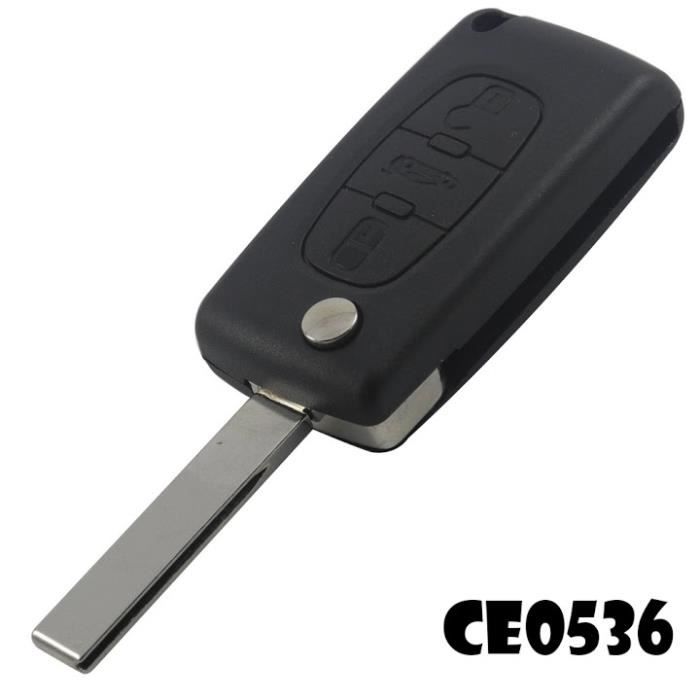 

Cle plip pour peugeot 3 boutons coffre 107 207 208 307 308 407 807 model ce0536 lame avec rainure coque telecommande pro-plip