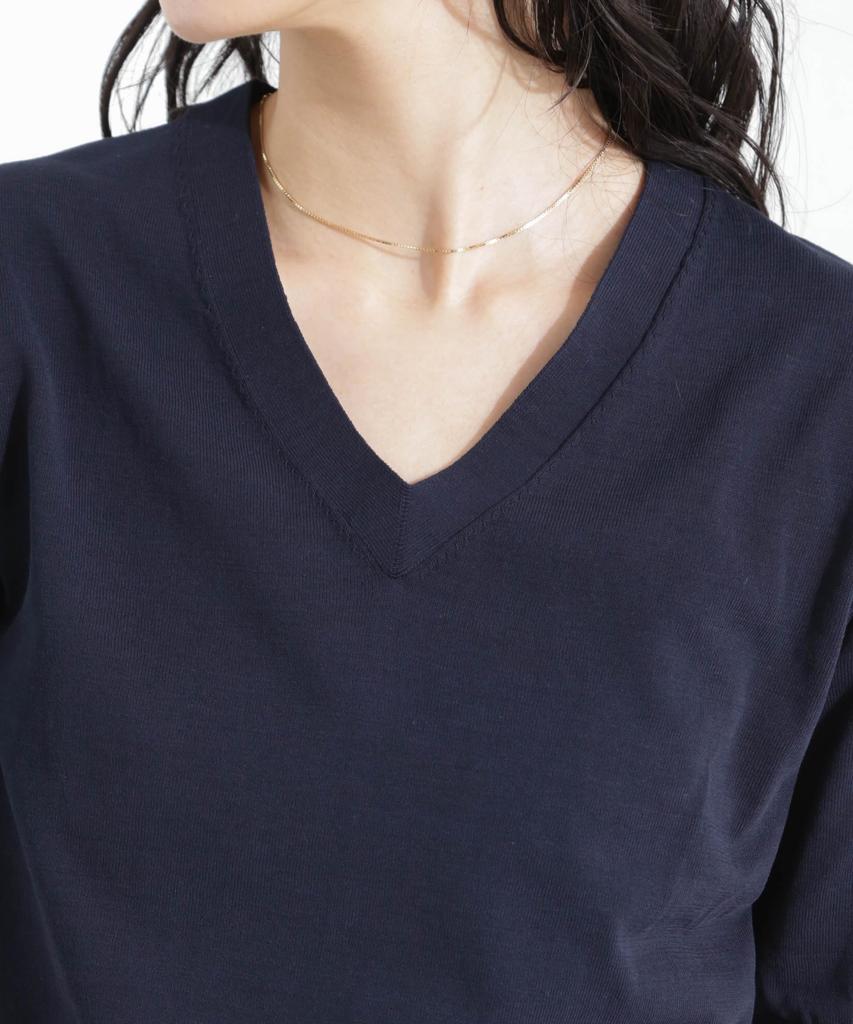Nano Universe TEKNICO GIZA Cotton Compact F V-Neck Knit, Women's, 090, Pink, 669-5122313