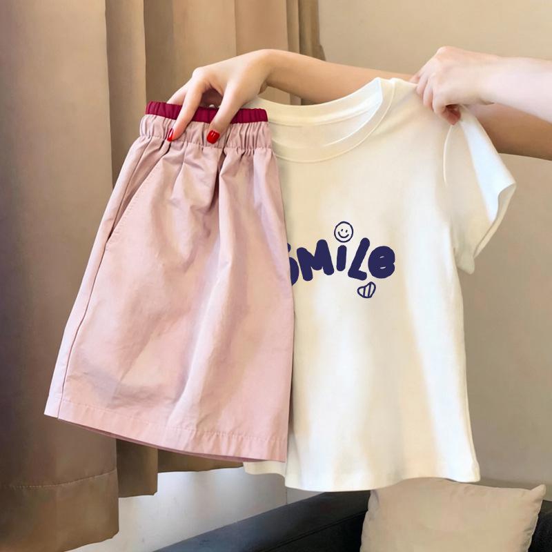 Girls' Cartoon Cotton T-Shirt & Shorts Set - Summer 2026 New Arrival for Ages 6-12