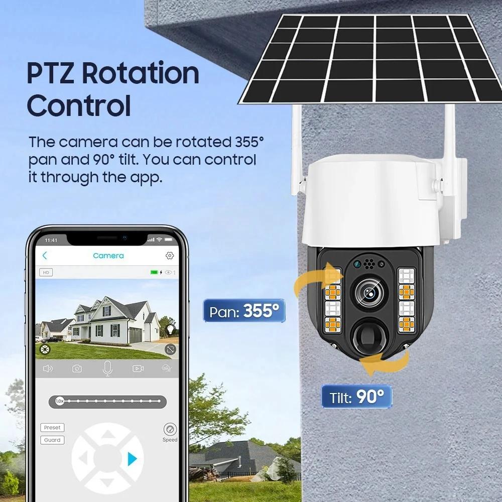 Solar-powered Surveillance Camera, Outdoor Waterproof, Wide-angle 10x Zoom, WIFI/4G Automatic Tracking Security Camera