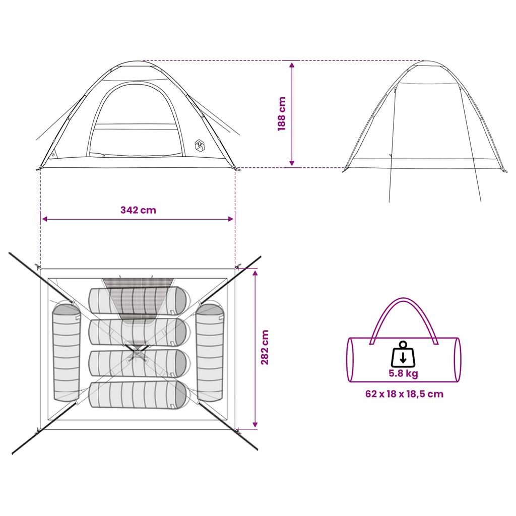 Camping Tent with Roof and Air Ventilation Green 335 x 275 x 180 cm