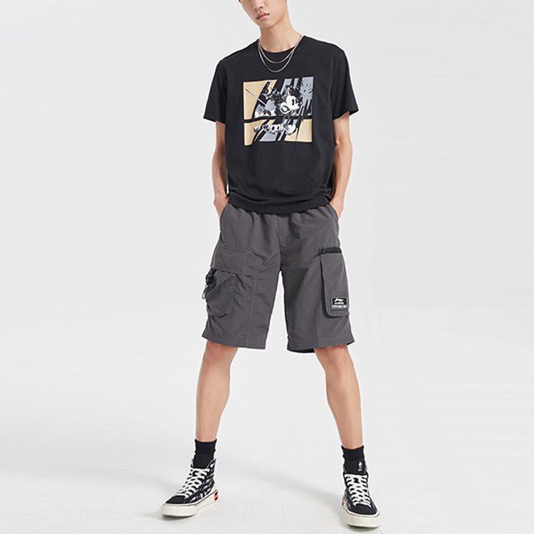 Li Ning T Shirts Men's Black Crew Neck Moderate Straight Fit AHSQ527-1