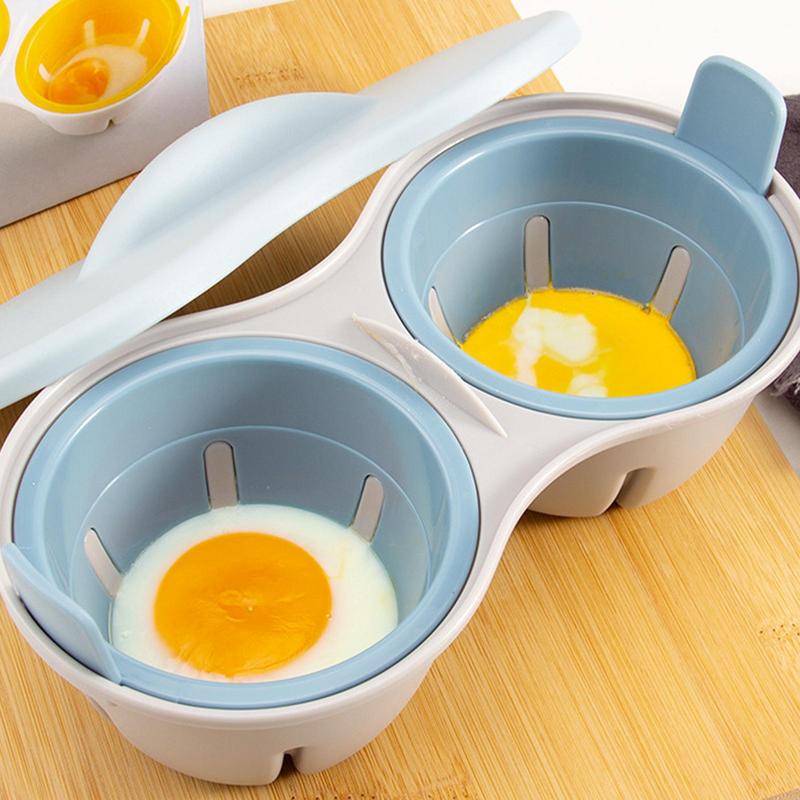 Egg Boiler for Microwave 2-Cavity Breakfast Cooker Nonstick Poached Egg Maker with Lid Heat Resistant Kitchen Gadget