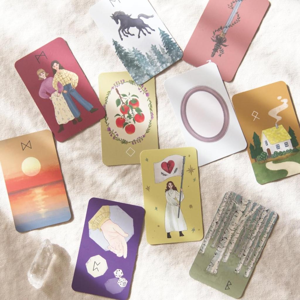 Lilac Rune Card Set with Guidebook for Beginners | AMENOMAME | 25 Cards with Japanese Guidebook [Authentic]