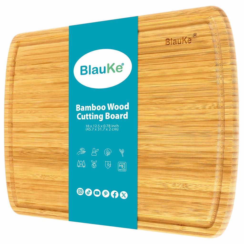 BlauKe® Wood Cutting Board for Kitchen – 45x31cm Extra Large Bamboo Cutting Board with Juice Groove – Wooden Chopping Board, Butcher Block