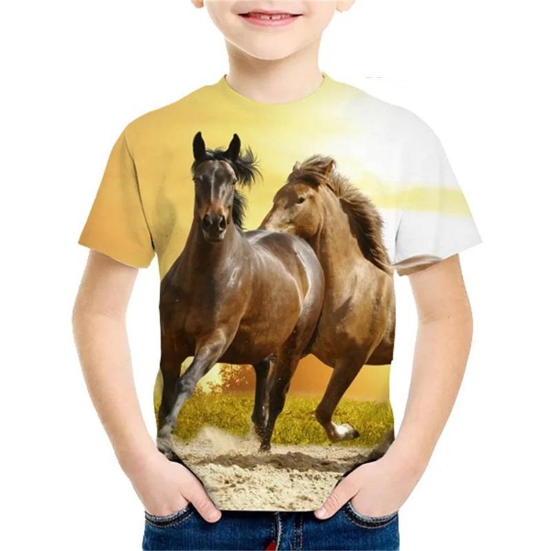 Children's T-Shirt Horse Girls Tee Shirt Casual Graphic T Shirts Short Sleeve Kids Clothes Crew Neck Outdoor Children's Clothing