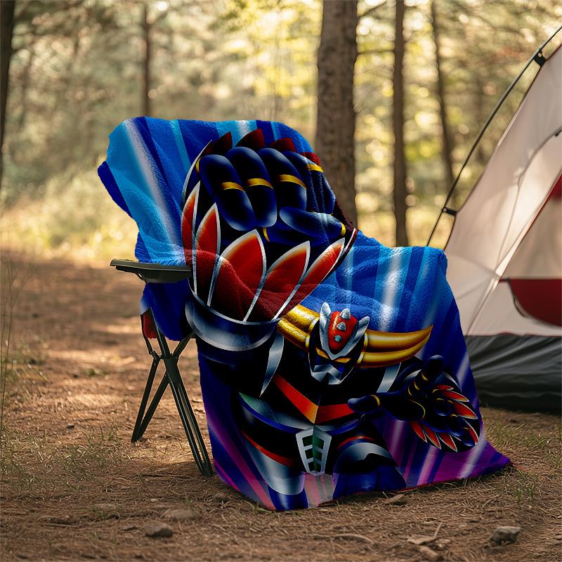 1pc UFO Robot Grendizer5 Theme Blanket - Digital Print, Polyester, Cozy for All Seasons, Perfect for Outdoor, Camping, and Travel