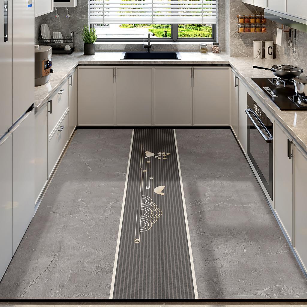 New kitchen floor mat, large-area, full-coverage, stain-resistant, diatomaceous earth, non-slip, water-absorbing, oil-absorbing, quick-drying
