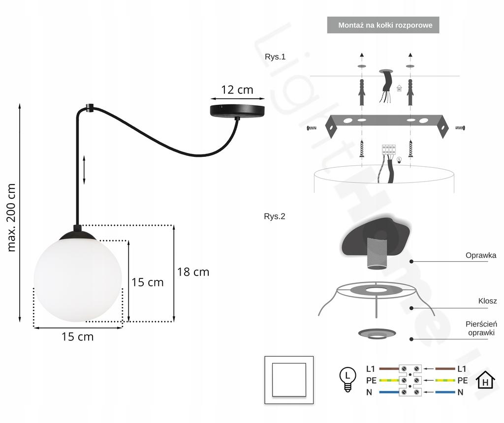 CEILING HANGING LAMP SPIDER BALL BLACK LED 15cm