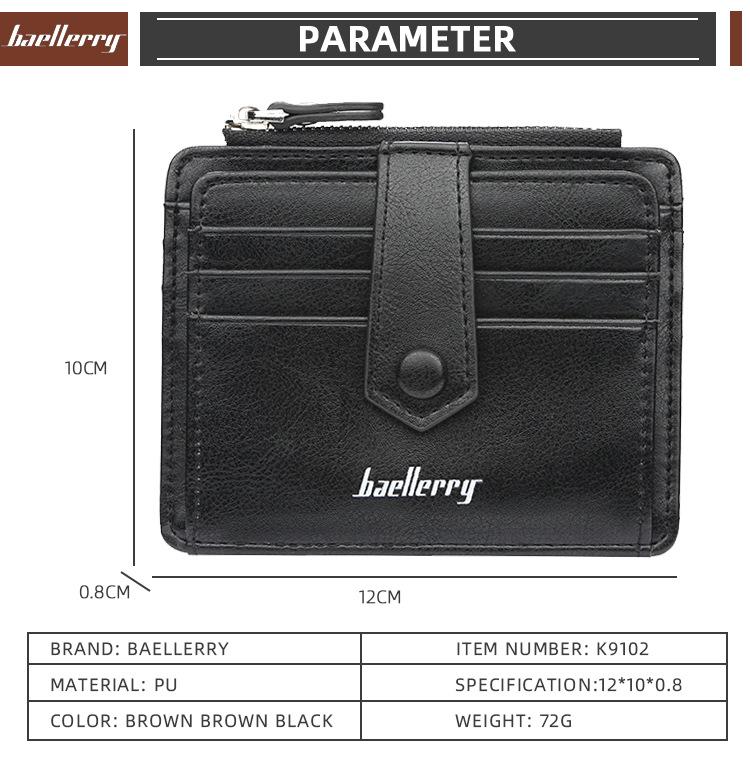 Baellerry Men's Korean Style Slim Card Holder: Multi-Card Slot, Driver's License Coin Purse with Simple Zipper Buckle