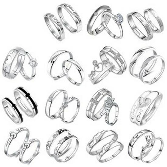 European & American Silver-Plated Zircon Wedding Rings - Korean Style Open Couple Rings for Women