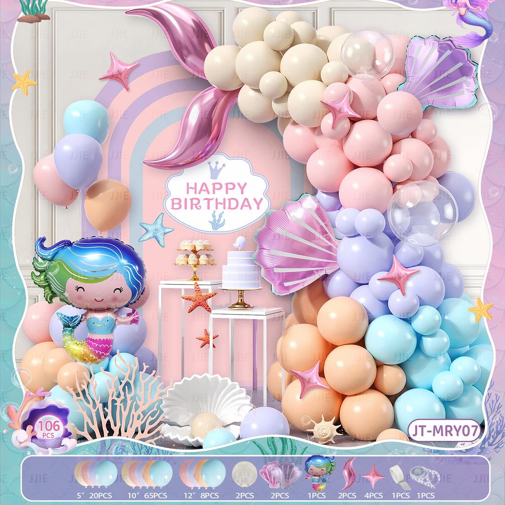 Mermaid Themed Birthday Balloon Chain Set Shell Mermaid Fish Tail Wreath Arch Party Ornament Arrangement