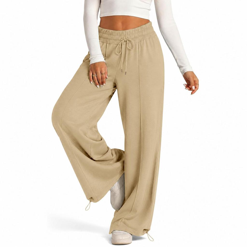 Womens Elevated Wide Leg Pants Drawstring Waist Relaxed Palazzo Trousers