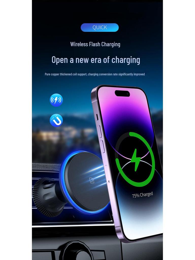 Magnetic Wireless Car Charger & Phone Holder for Apple 15