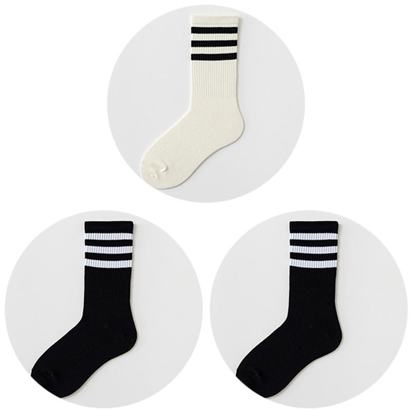 

3 пары хлопковых женских носков в полоску однотонные повседневные дышащие хип-хоп скейтборд модные женские черные белые носки средней длины EUR35-40(US 5-8)