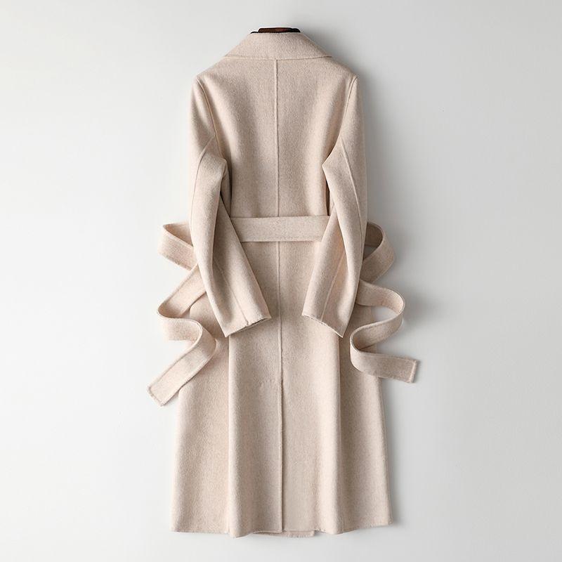 Handcrafted Long Woolen Coat for Women - Elegant Pure Color Overcoat