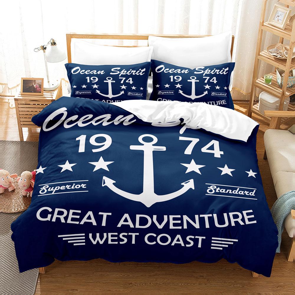 Anker 3D Bettwäscheset Ozean-Stil Bettdeckenbezug Extra großes Doppelbett Bettbezug mit Kissenbezug für Kinder Jungen Queen King Size