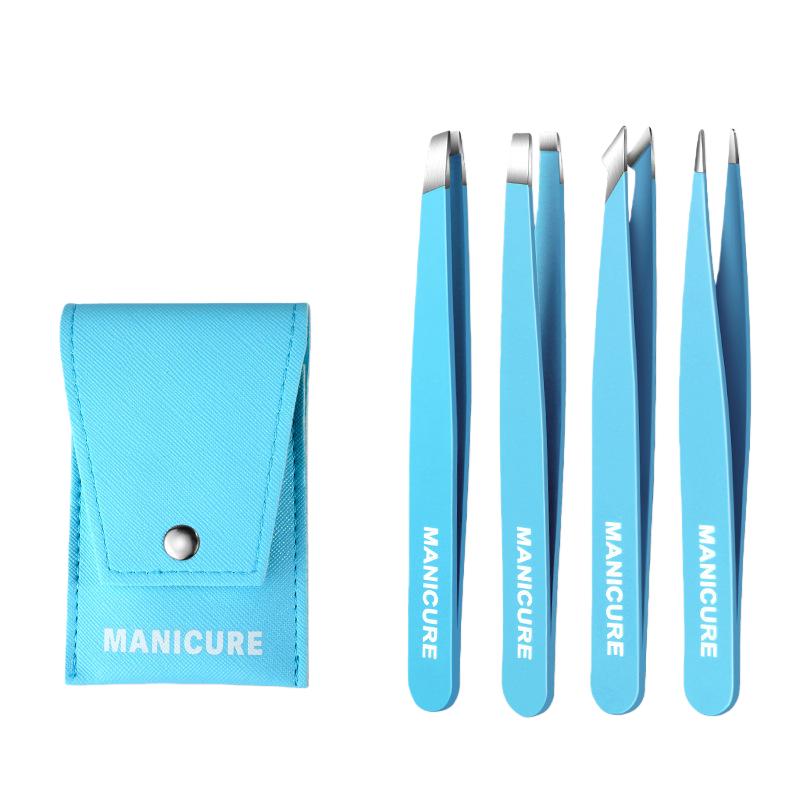 

4-in-1 Set Stainless Steel Eyebrow Tweezer With Bag For Facial Hair, Splinter and Ingrown Hair Removal, Eye Brow Makeup Tools небесно-голубой