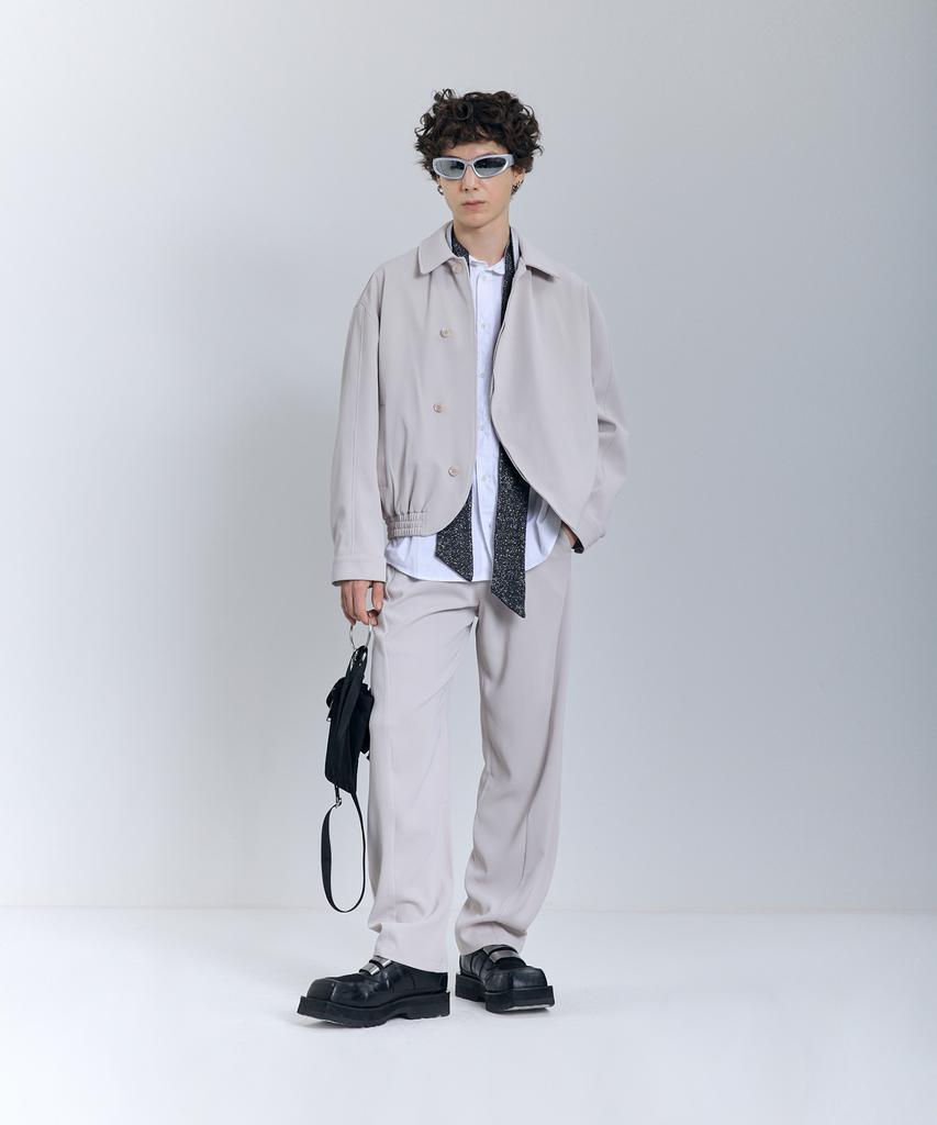 IRONYPORNO WHITELINE 86-Iro268 Basic Curved Wide Poly Pants Light Gray