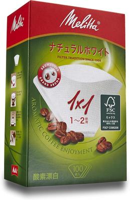 Coffee Filter Paper, 1-2 Cups, Original FSC Mix, 1x1, Natural White, 100 Sheets, PA 1x1 NW
