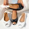 New Bow Flat Casual Retro Sandals Women's Foreign Trade Large Size Back Air Elastic Toothed Pedal Shoes