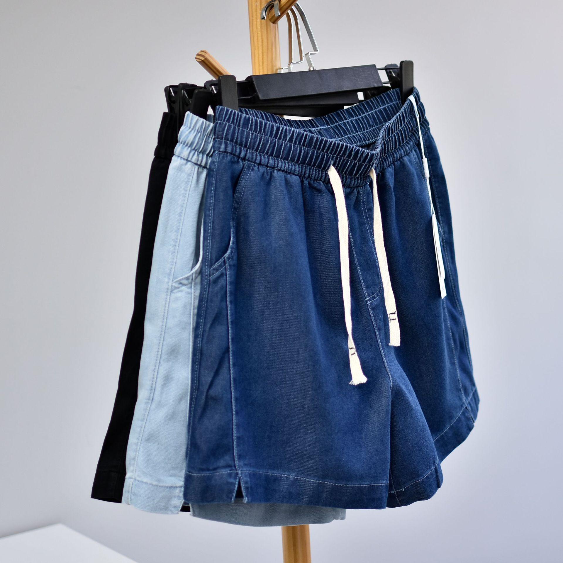 

Women s Summer Tencel Lyocell Slimming Casual Denim Shorts XXL (130-145 jin) промывают черный