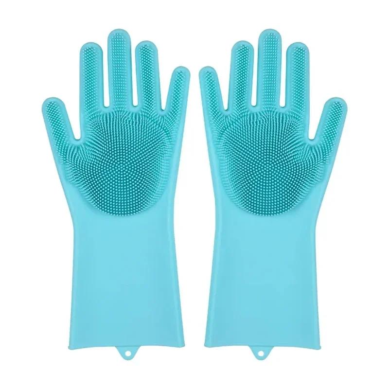 Mănuși de spălat vase din silicon, izolate pentru curățarea bucătăriei, mănuși de curățare a uzului, mănuși de baie pentru animale de companie