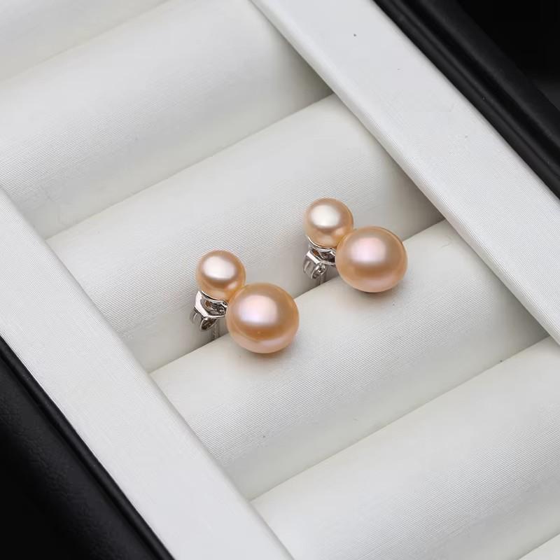 

Cute Small Freswater Natural Double Pearl Earring,Real 925 Sterling Silver Earrings With Pearls Wife Mother Birthday White Black