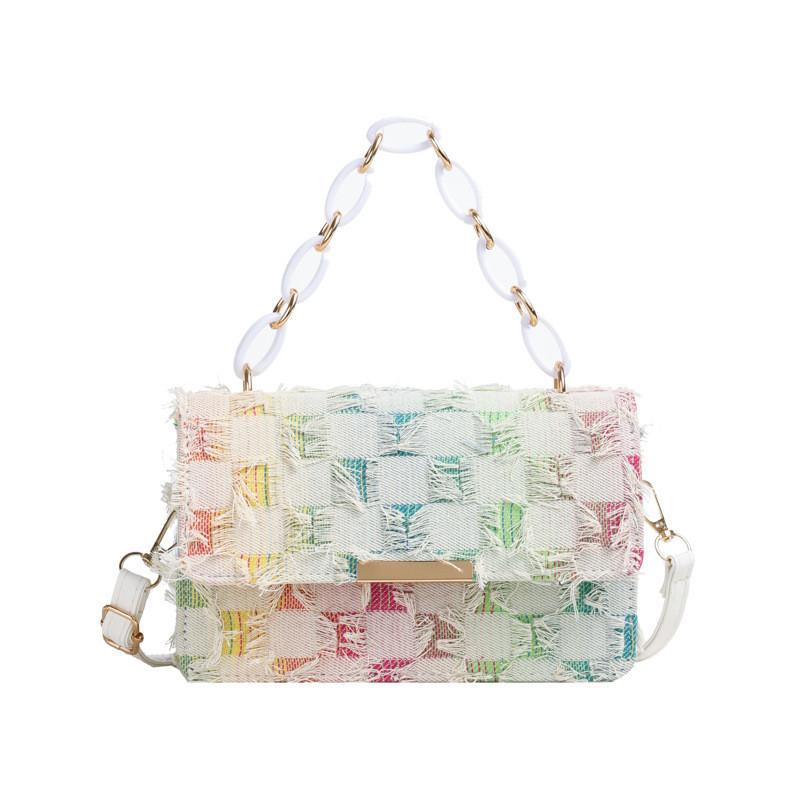 Trendy Chic Plaid Denim Shoulder Bag Fashionable Handbag For Women Summer 2024 разноцветный