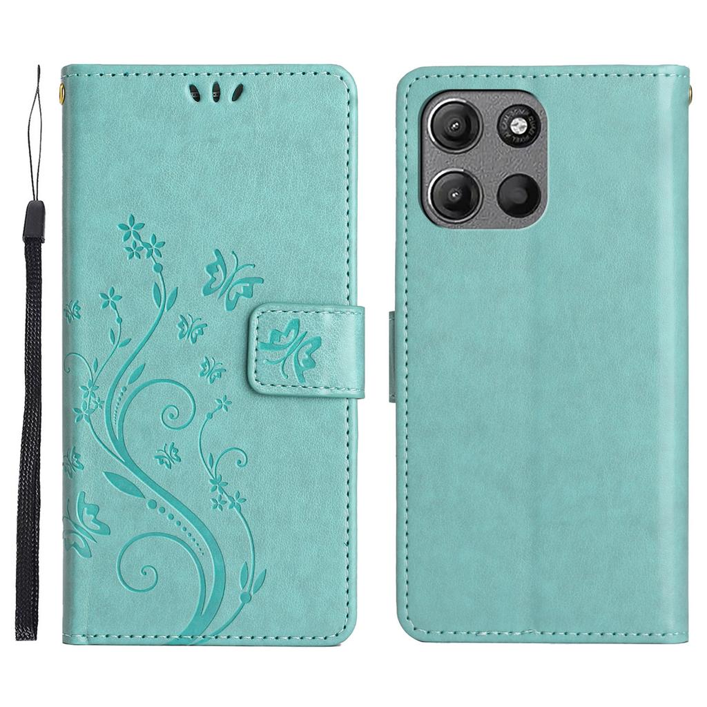 For Motorola Moto G (2026) 5G Leather Wallet Case Butterfly Flower Imprinted Phone Cover with Strap