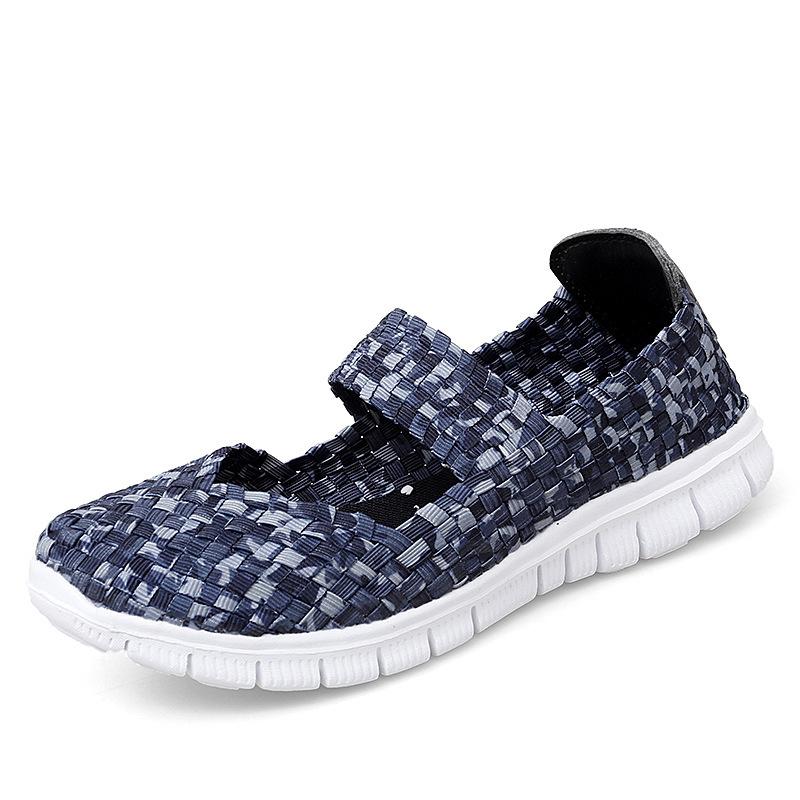 Large size breathable woven elastic band handwoven shoes women's single shoes large size flat bottom casual mother shoes tide