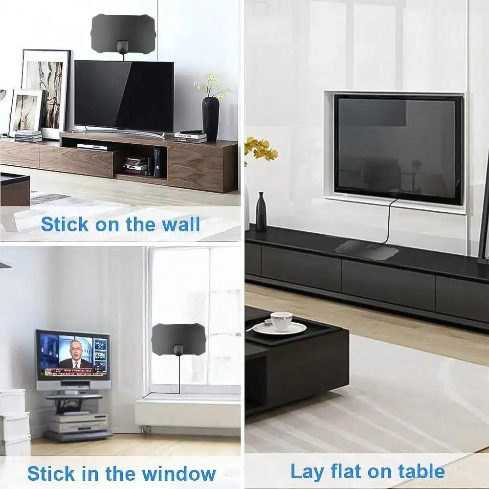 TV Antenna 4K 25DB High Gain HD TV DTV Box Digital EU Plug 3000 Miles Booster Active Indoor Aerial Flat Design