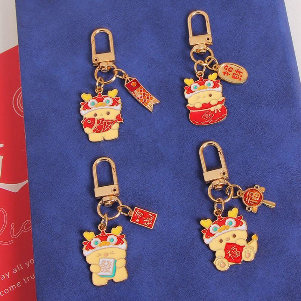 Chinese Style Lion Dance Keyring Loong Lunar New Year Pendant Fashion Zodiac Dragon Keychain  Kids