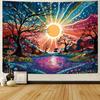 Serborlur Tree of Life Tapestry Trippy Sun Forest Tapestries Colorful Starry Sky Tapestries Hippie Nature Landscape Wall Tapestry Aesthetic Vintage
