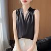 Silk satin vest suspender women's spring and summer new short loose V-neck solid color pullover sleeveless T-shirt top