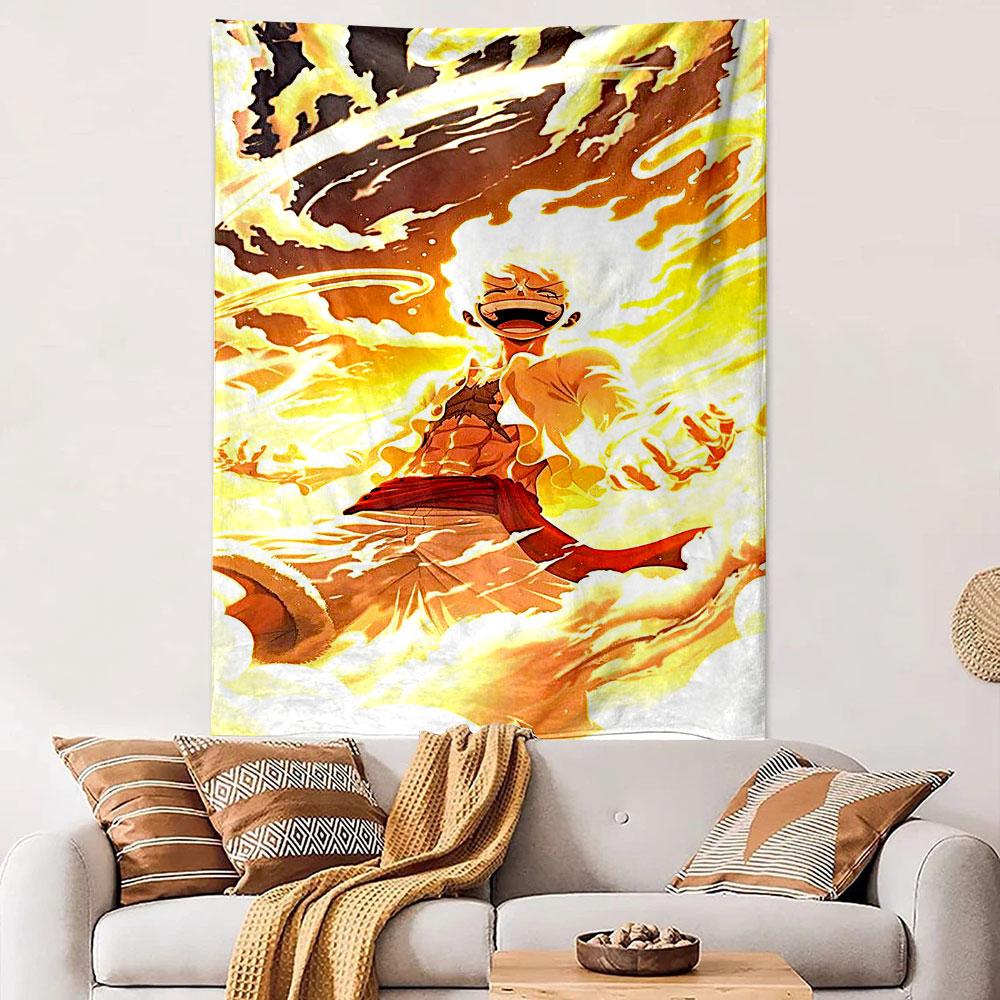 Fiery Warrior with Radiant Energy Burst Patterned tapestry home decor, suitable for bedroom and living room, gift