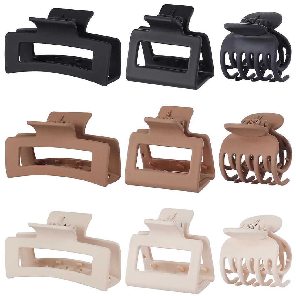 Matte Hair Clips for Women and Girls - Rectangle and Double Row Small Claw Clips for Thin/Medium Fine Hair - Nonslip Jaw Clips