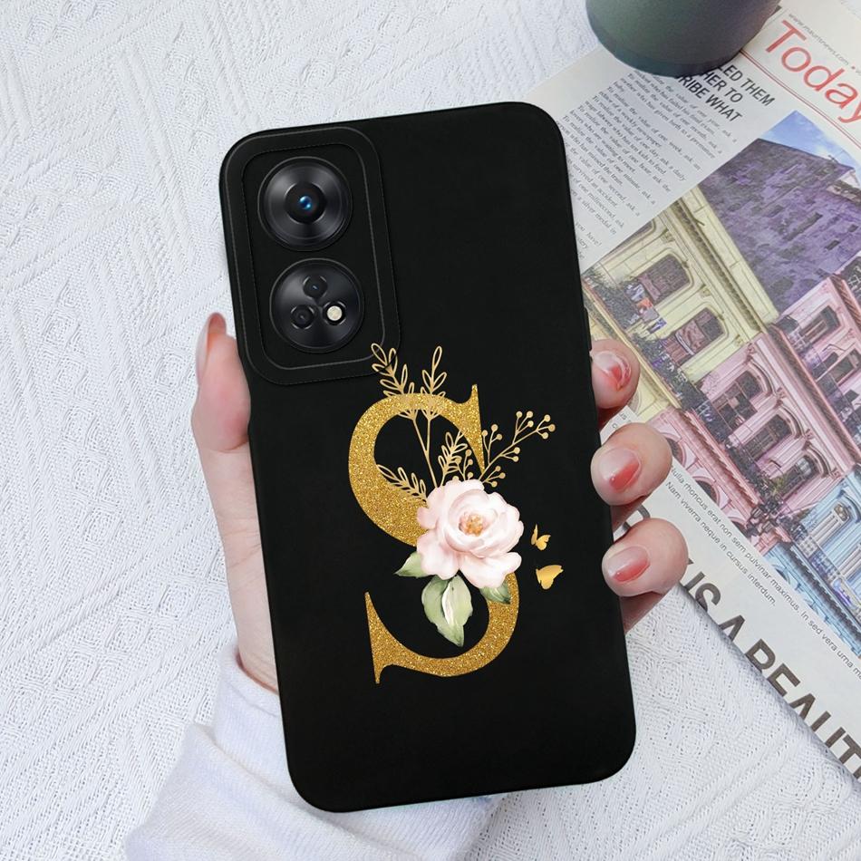 For Oppo Reno 8T 8Z Phone Case Personalized 26 Letter Liquid Silicone Anti Slip Black Cover For OPPO Reno8T 8 Z Lite Coque Funda
